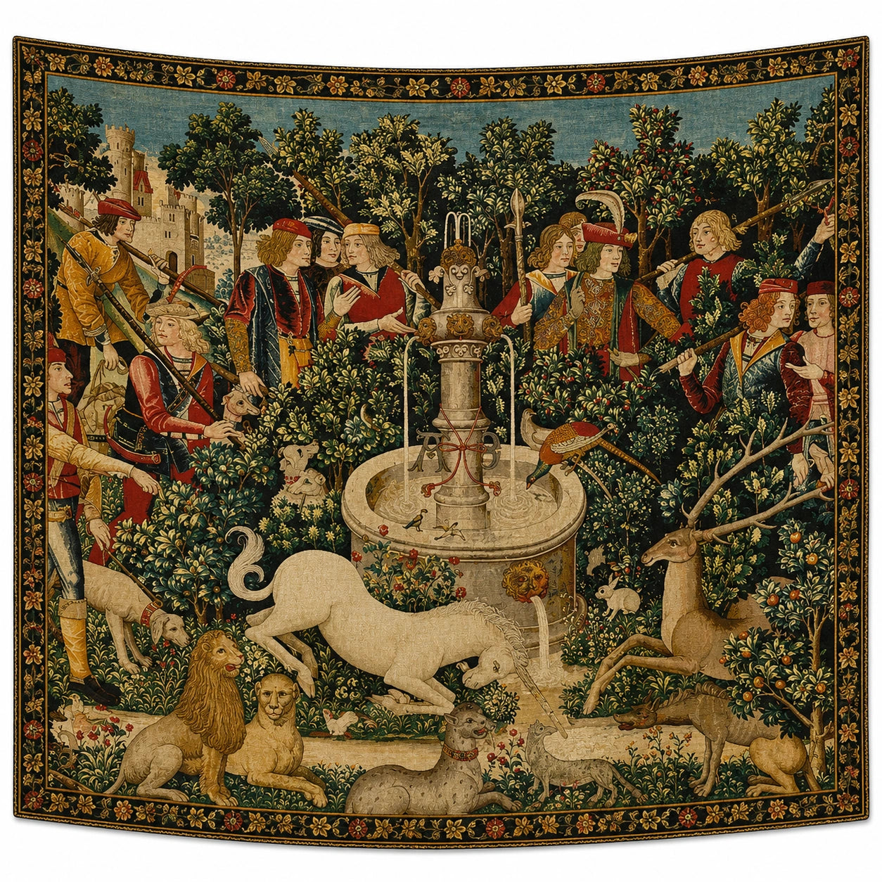 Tapisserie médiévale scène de chasse à la licorne 150x200 cm