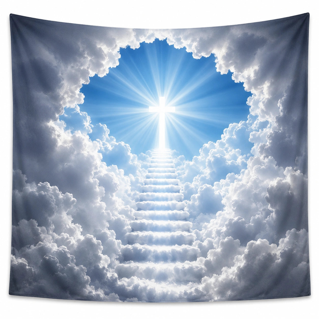 Tenture Murale Spirituelle avec Nuages et Croix Lumineuse