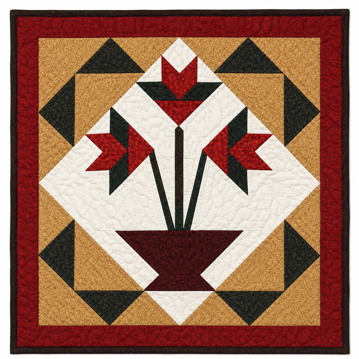 Panneau mural en patchwork géométrique Rouge/Noir/Blanc/Marron