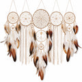 Grand attrape-rêves mural en plumes et macramé 100x70 cm Beige/Marron