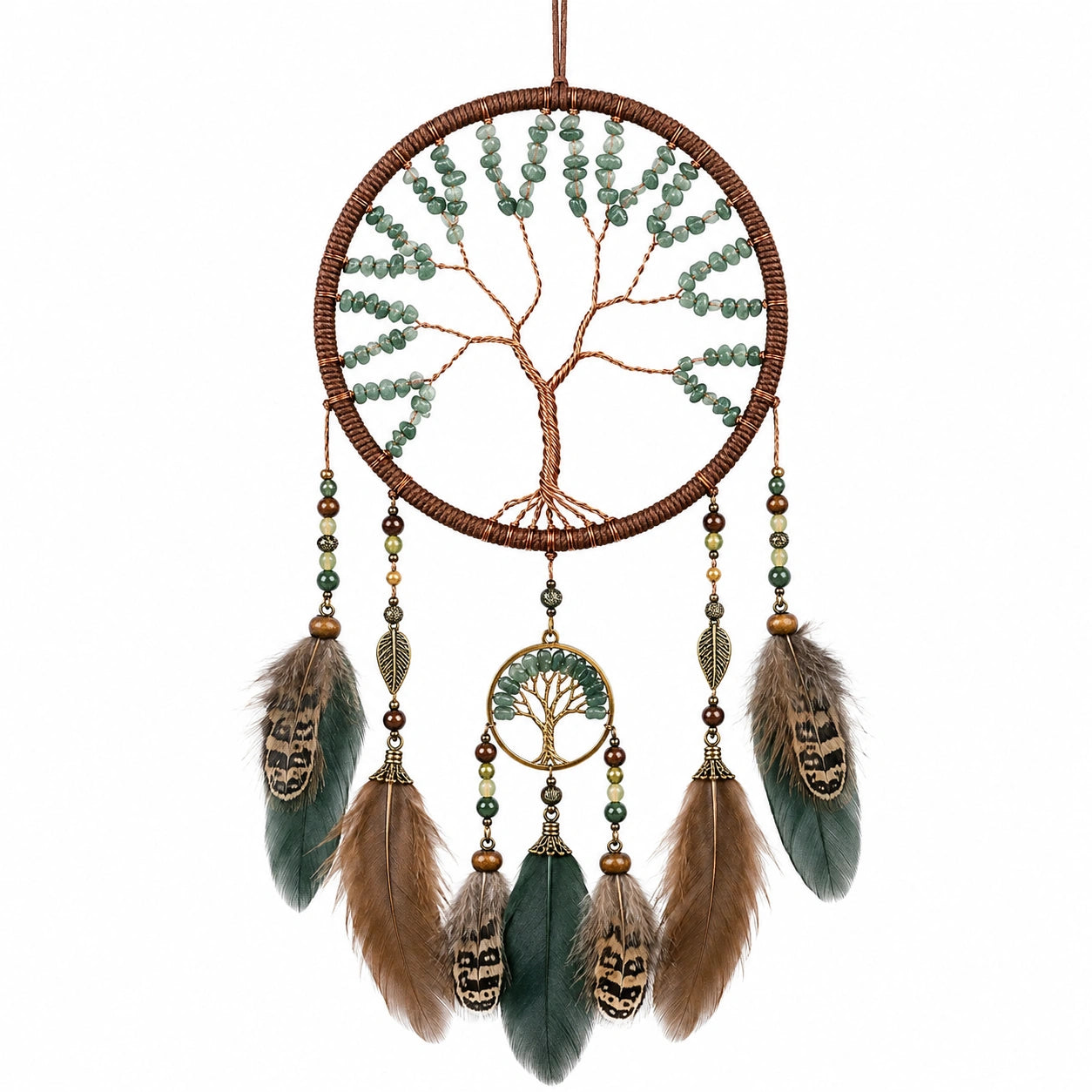 Attrape-rêves Arbre de Vie avec Plumes et Perles Artisanales