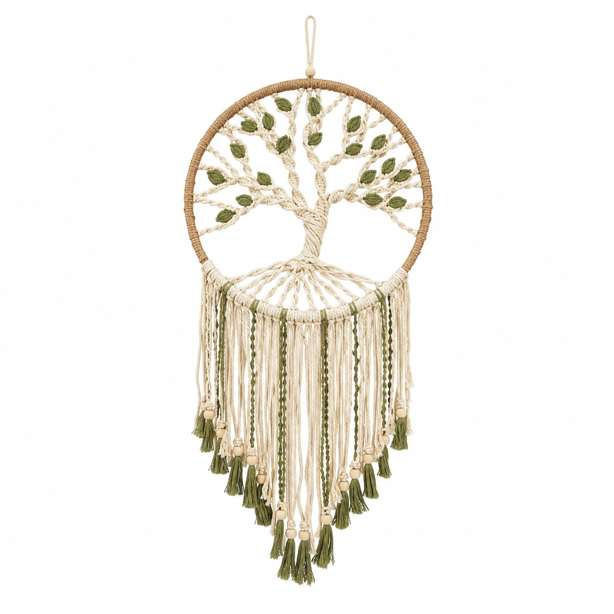 Attrape-rêves macramé arbre de vie beige et vert