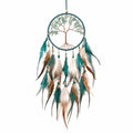Attrape-rêves arbre de vie avec plumes naturelles vert, blanc et marron