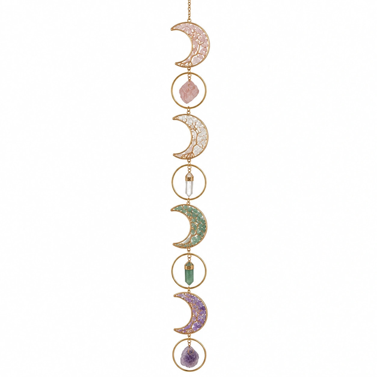 Suspension Murale Croissant de Lune avec Pierres Multicolores