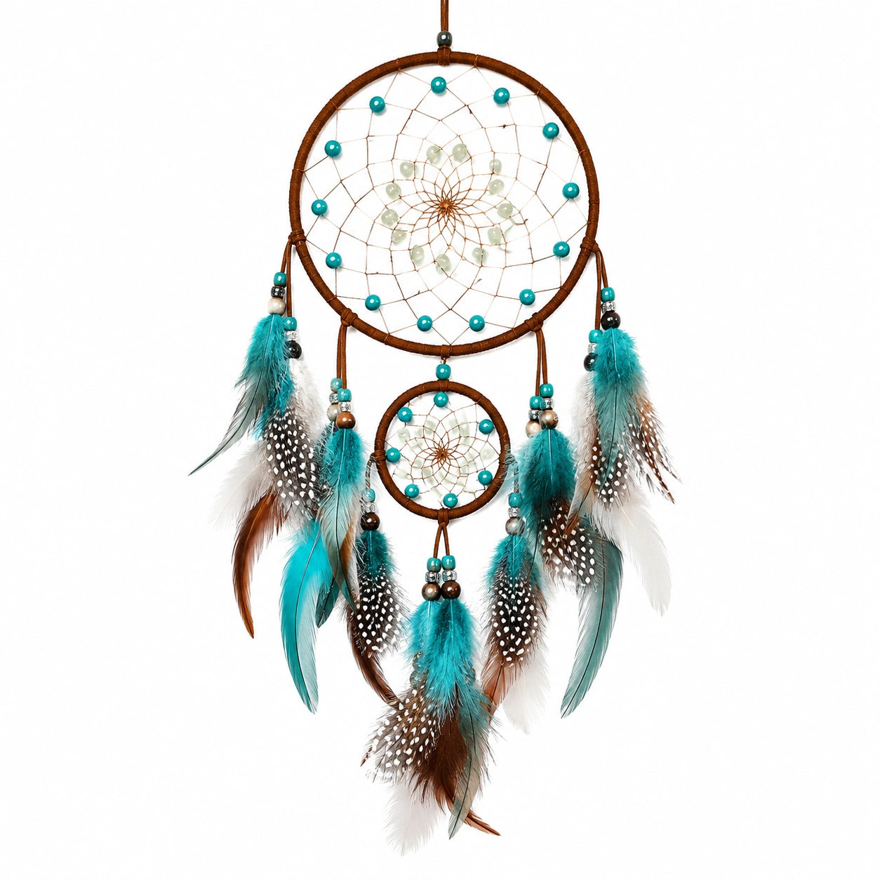 Attrape-rêves mural bohème avec plumes turquoises