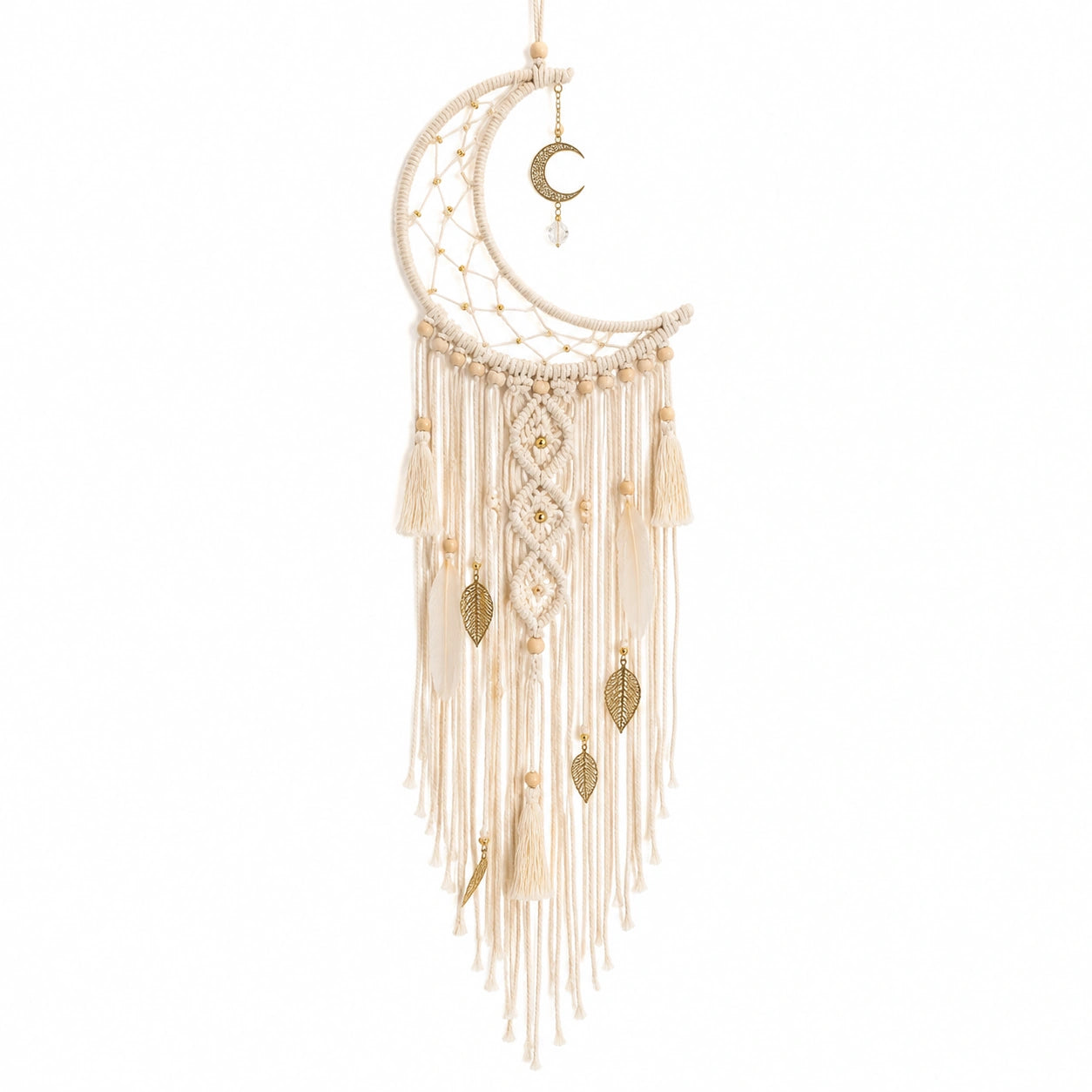 Attrape-rêves macramé lune blanc doré