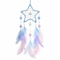 Attrape-rêves étoile plumes bleu rose blanc