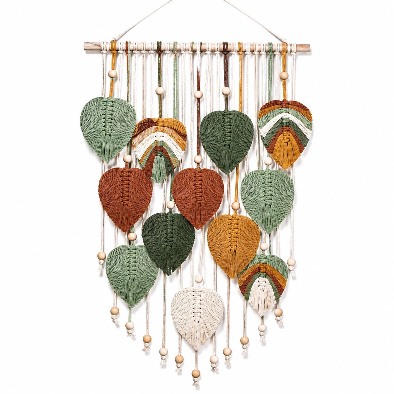 Tenture Murale Bohème en Macramé avec Feuilles Multicolores