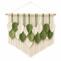 Tenture Murale en Macramé avec Feuilles Vertes et Crème 50x70 cm
