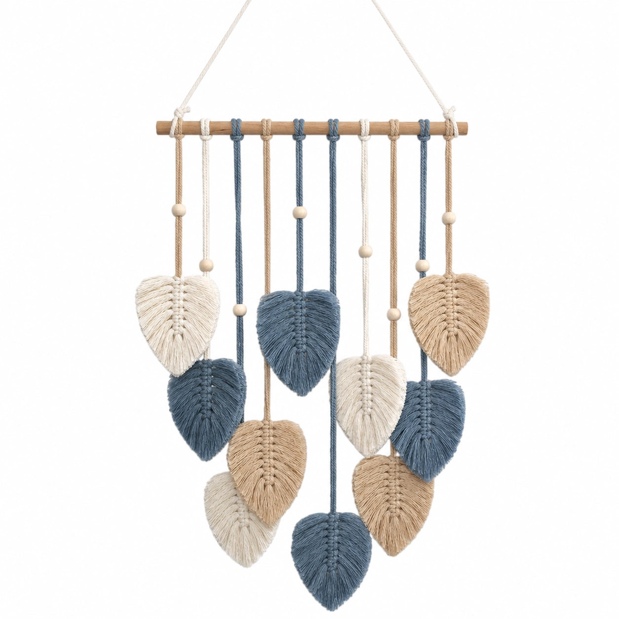 Décoration Murale Bohème en Macramé Feuilles Bleu/Beige