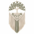 Tenture Murale Arbre de Vie en Macramé Vert et Beige