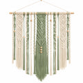 Tenture murale artisanale en macramé vert et crème 45x70 cm