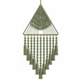 Décoration Murale en Macramé Vert avec Franges et Éléments en Bois