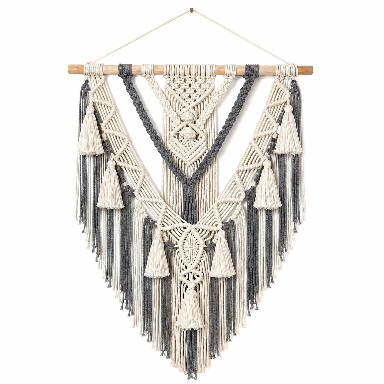 Décoration murale en macramé bohème gris/beige
