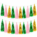 Guirlande de Pompons Vert, Rose et Doré