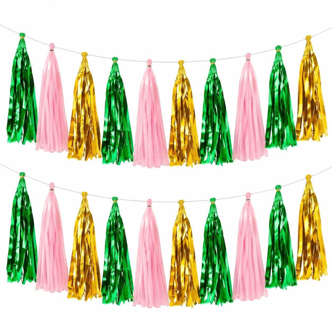 Guirlande de Pompons Vert, Rose et Doré
