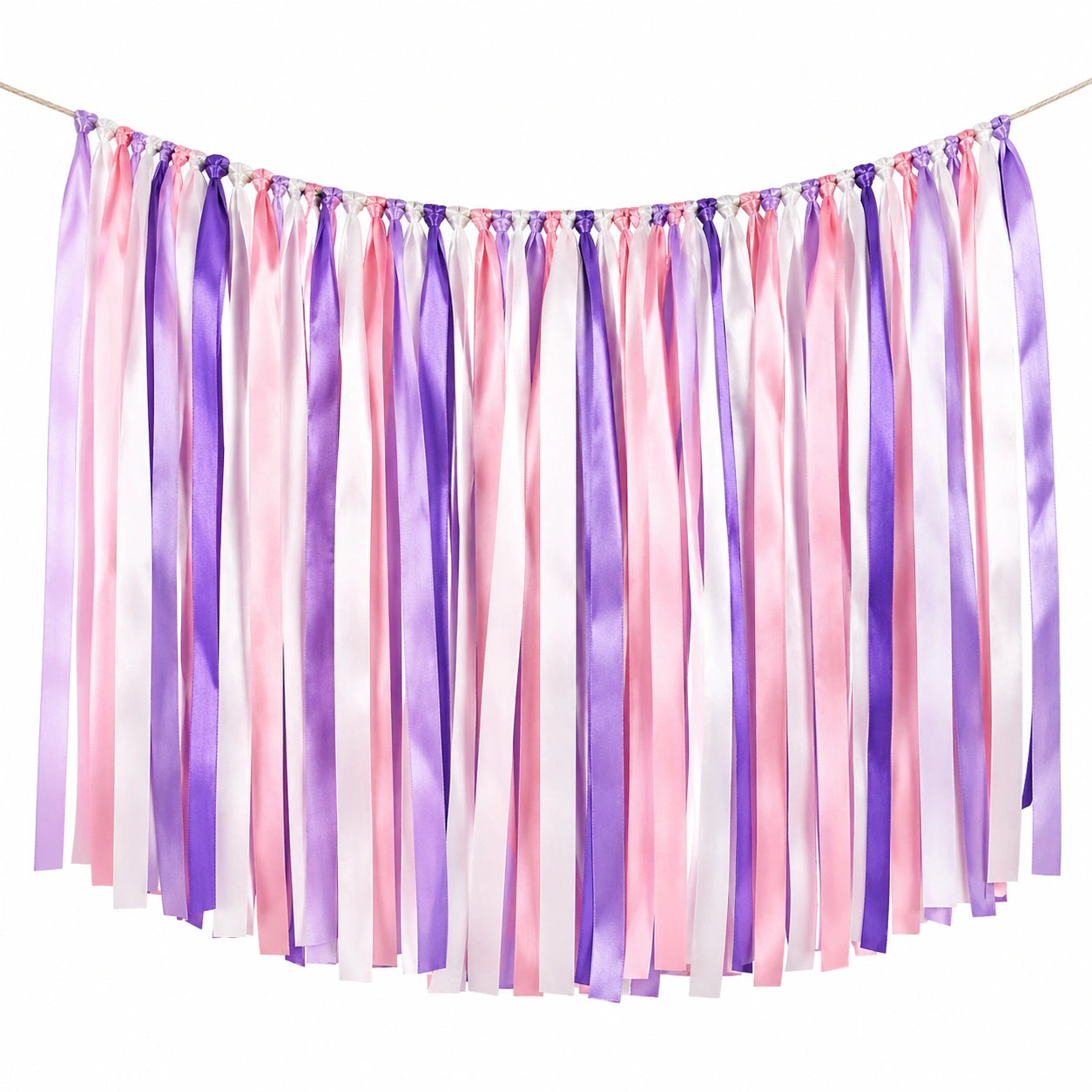 Guirlande de rubans rose violet blanc avec corde intégrée