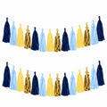 Guirlande de Pompons Bleu Clair, Bleu Marine, Jaune et Or pour Décoration de Fête