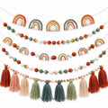 Guirlande Décorative Arc-en-ciel en Bois avec Pompons