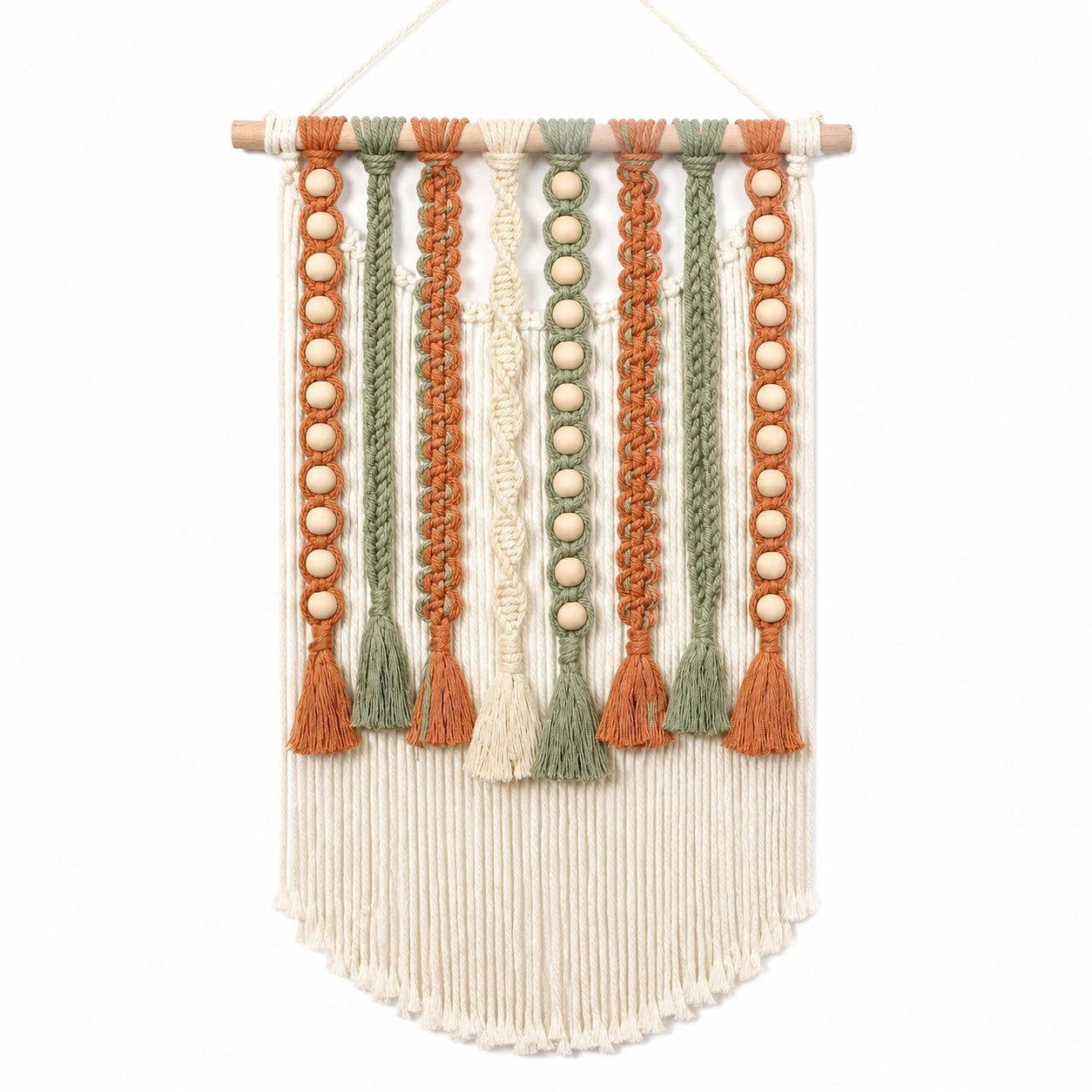 Décoration Murale Bohème en Macramé Écru/Vert/Orange 50x70cm