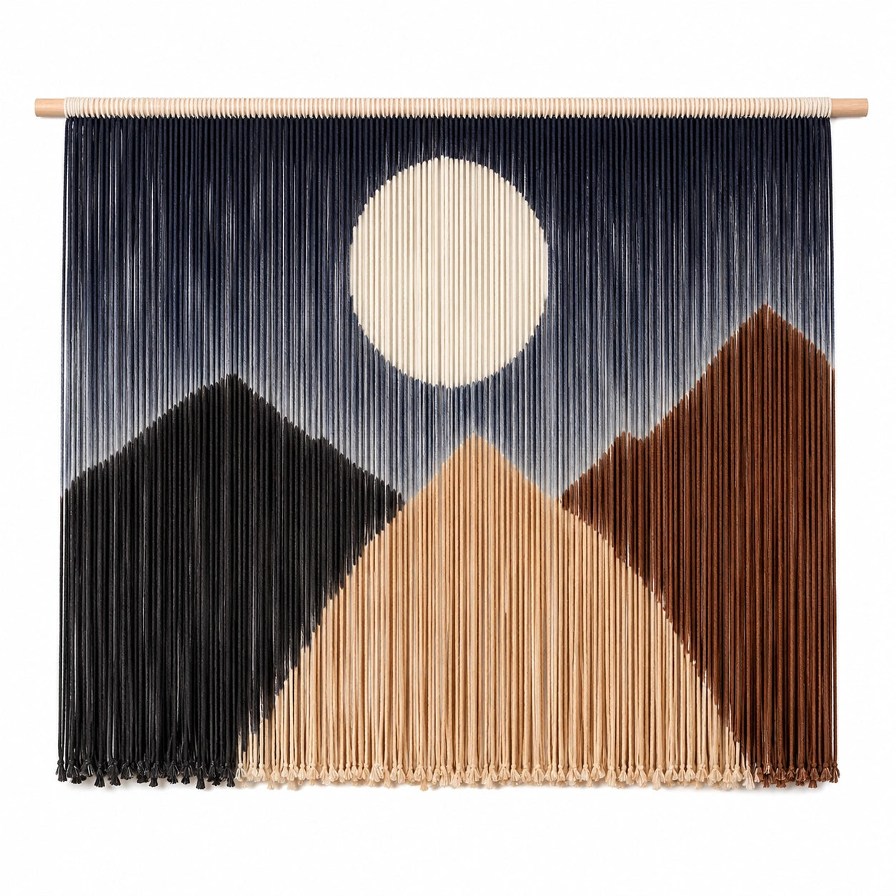 Décoration murale macramé montagnes et lune - Bleu/Noir/Beige/Marron